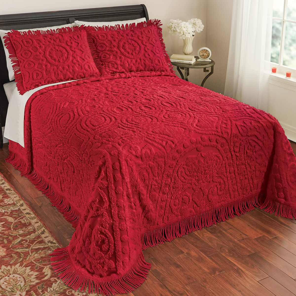 Medallion Cotton Chenille Bedspread with Fringe Collections Etc.