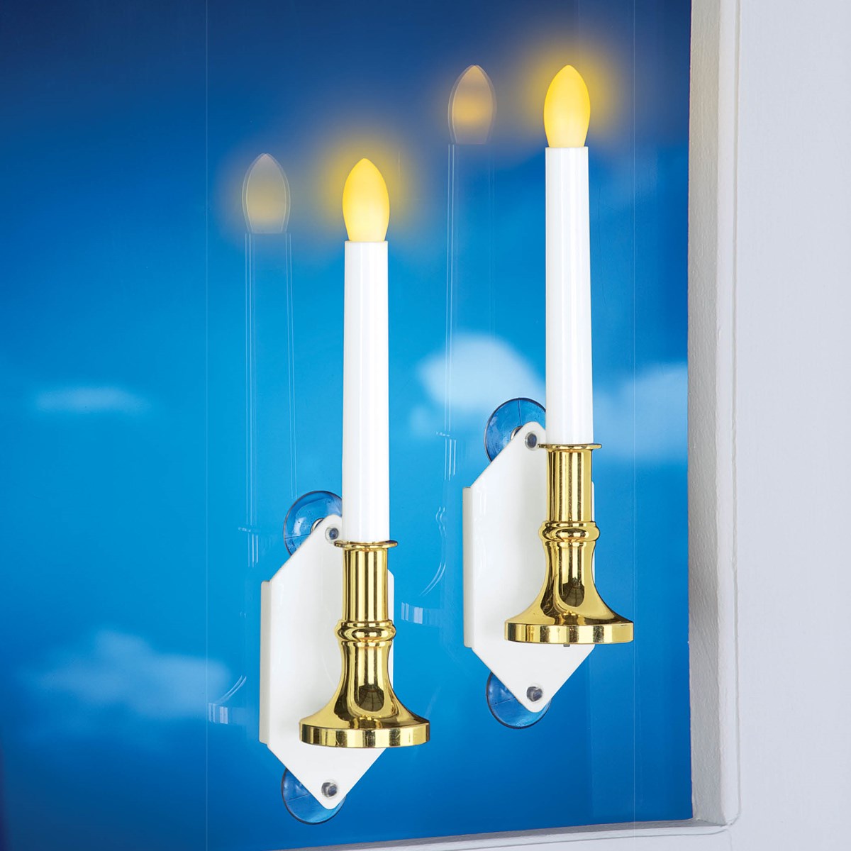 Set of 2 Solar Power Window Candlesticks Collections Etc.