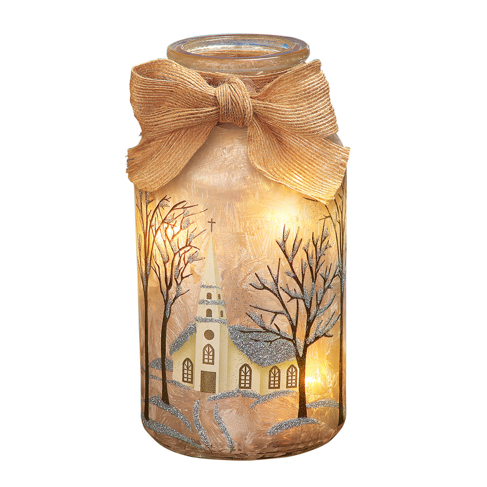 Frosted Christmas Mason Jar Table Lamps 4 X 4 X 8 Church Clear