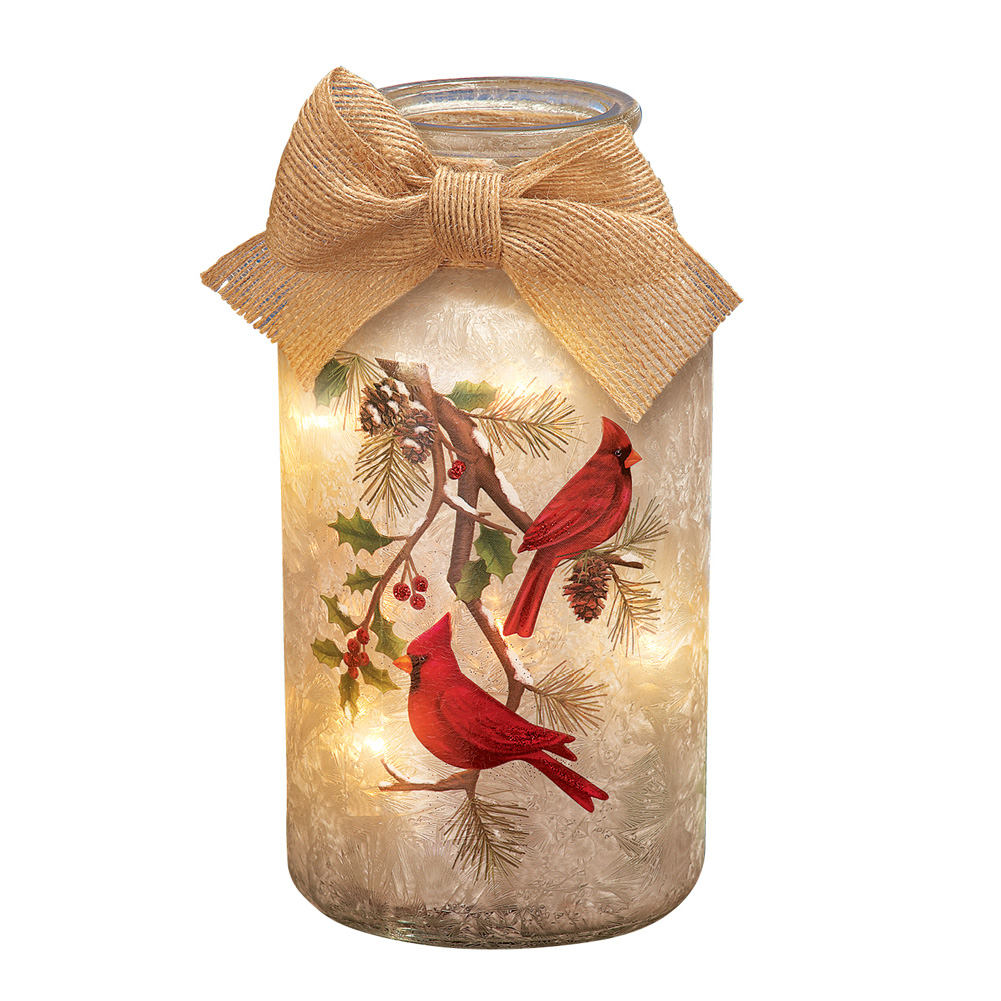Frosted Christmas Mason Jar Table Lamps 4 X 4 X 8 Cardinal Clear