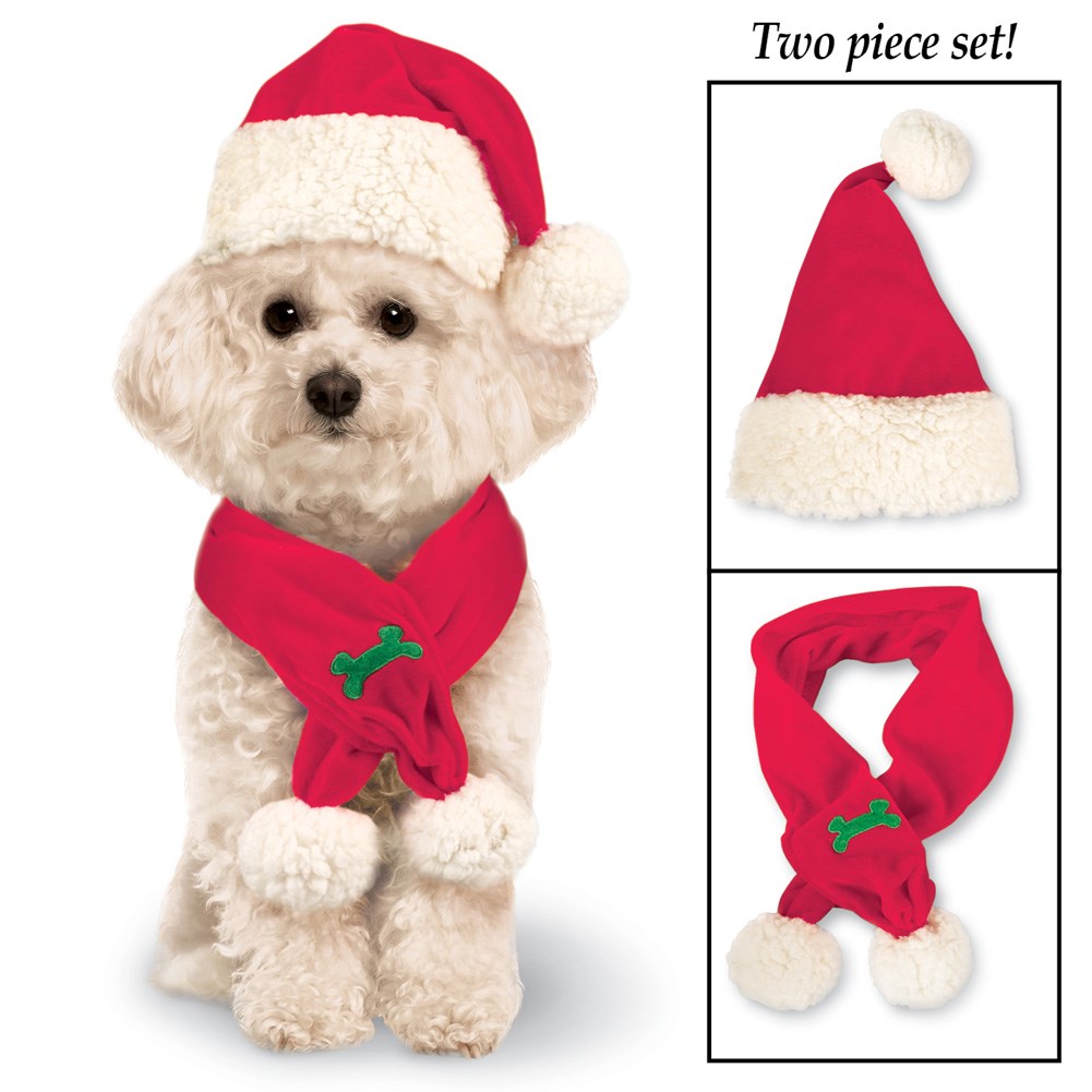 Santa Dog Hat and Scarf Set Outfit Collections Etc.