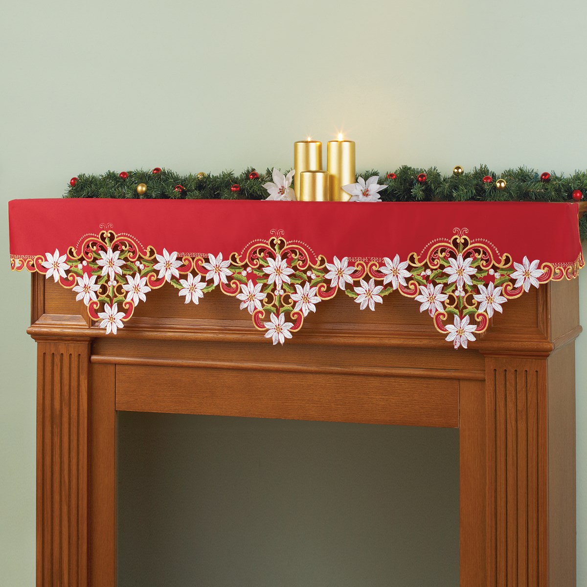 Poinsettias Christmas Mantel Scarf Decoration Collections Etc.