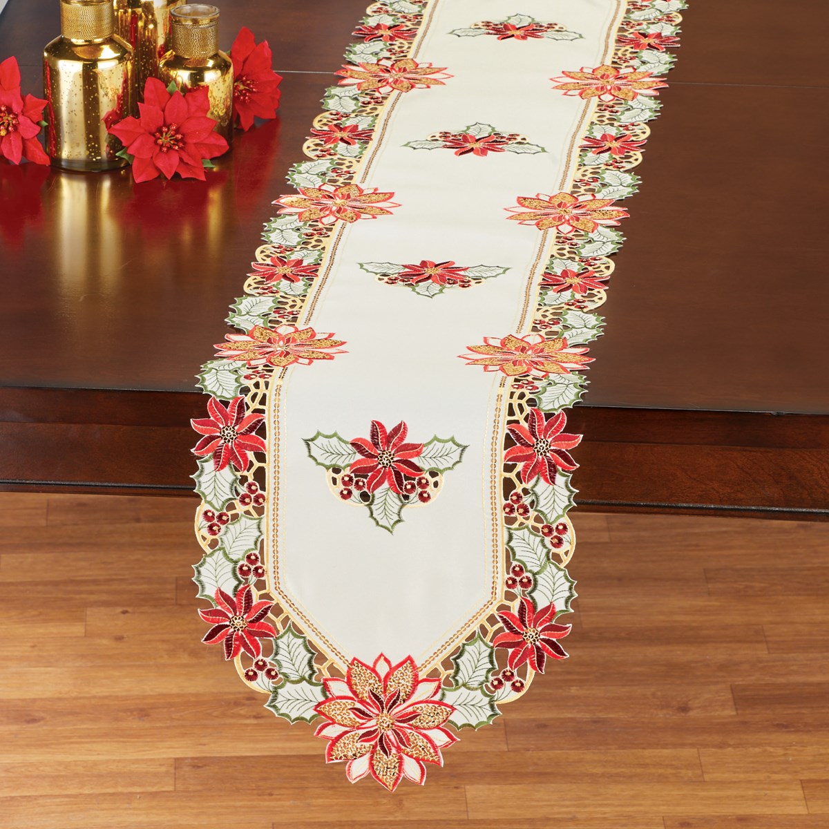 Poinsettia Sequin Christmas Table Linens Collections Etc.