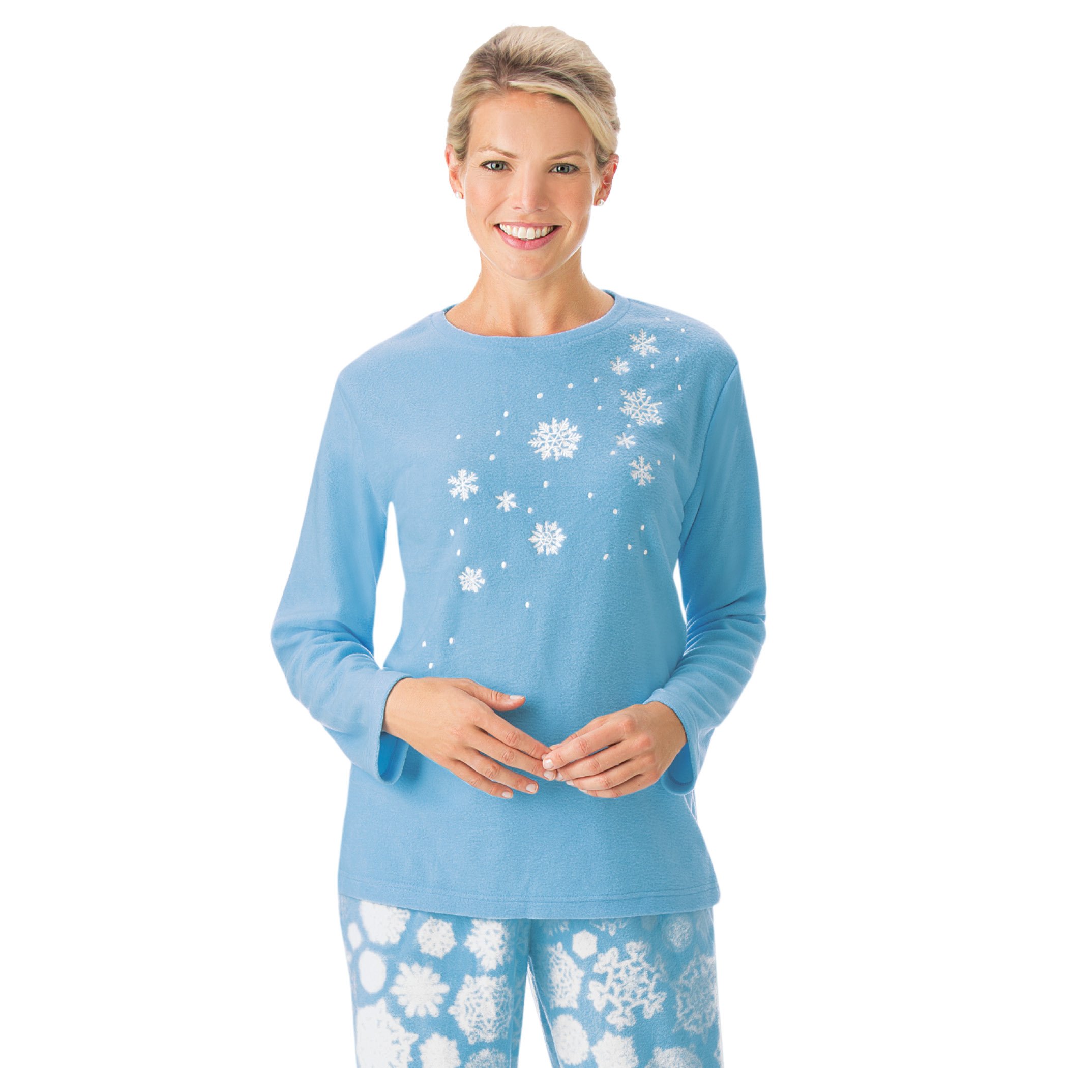 Collections Etc Women's Snowflake Tunic & Fleece Pajama Set BLUE MEDIUM - Picture 2 of 8