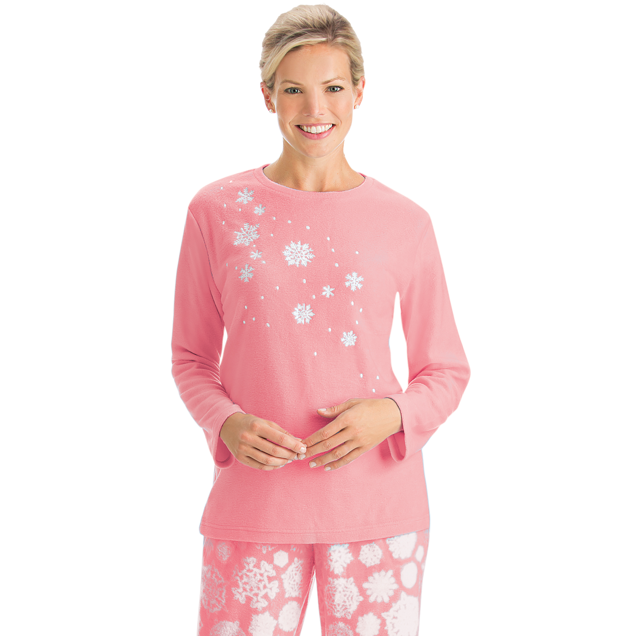 Collections Etc Women's Snowflake Tunic & Fleece Pajama Set BLUE MEDIUM - Picture 7 of 8