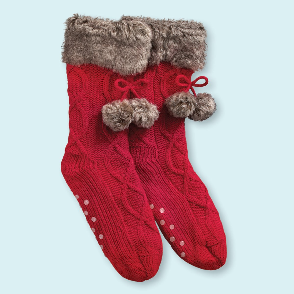 Faux Fur Trim Knit Slipper Socks Collections Etc.