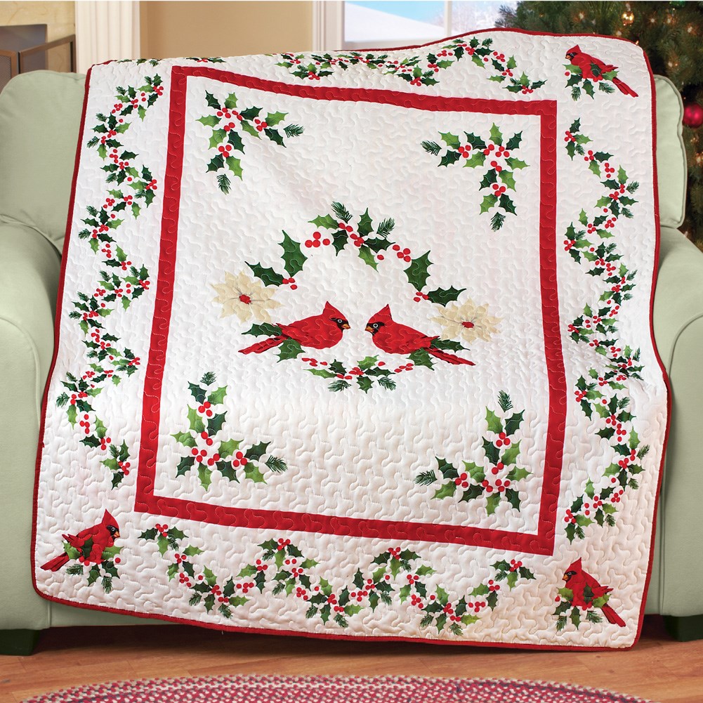 Quilted Cardinal Christmas Throw Blanket Collections Etc.