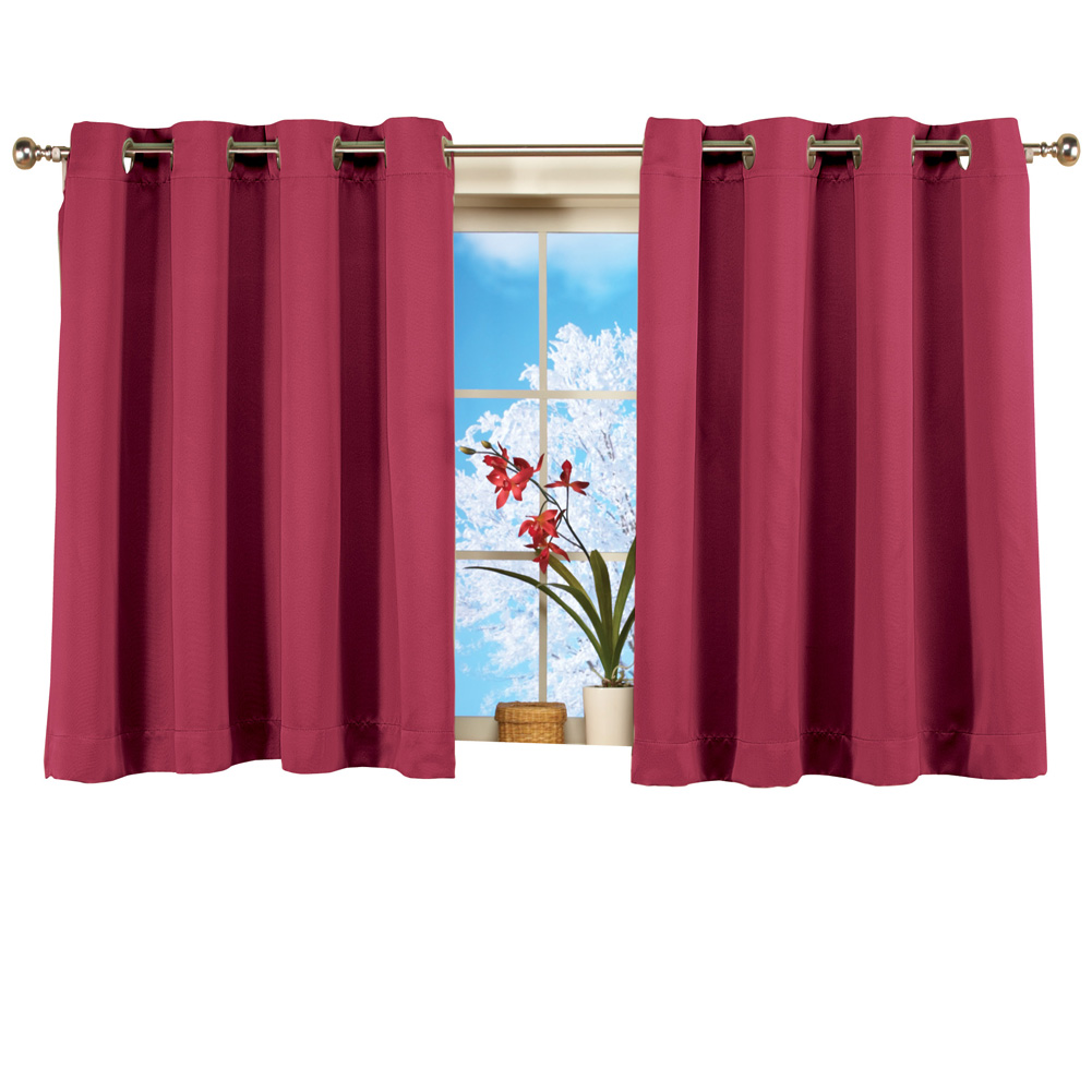 Short Blackout Window Curtain Panel, Energy-Efficient, Noise-Reducing and Light-Blocking Triple-Layer Technology, Grommet Top, Burgund