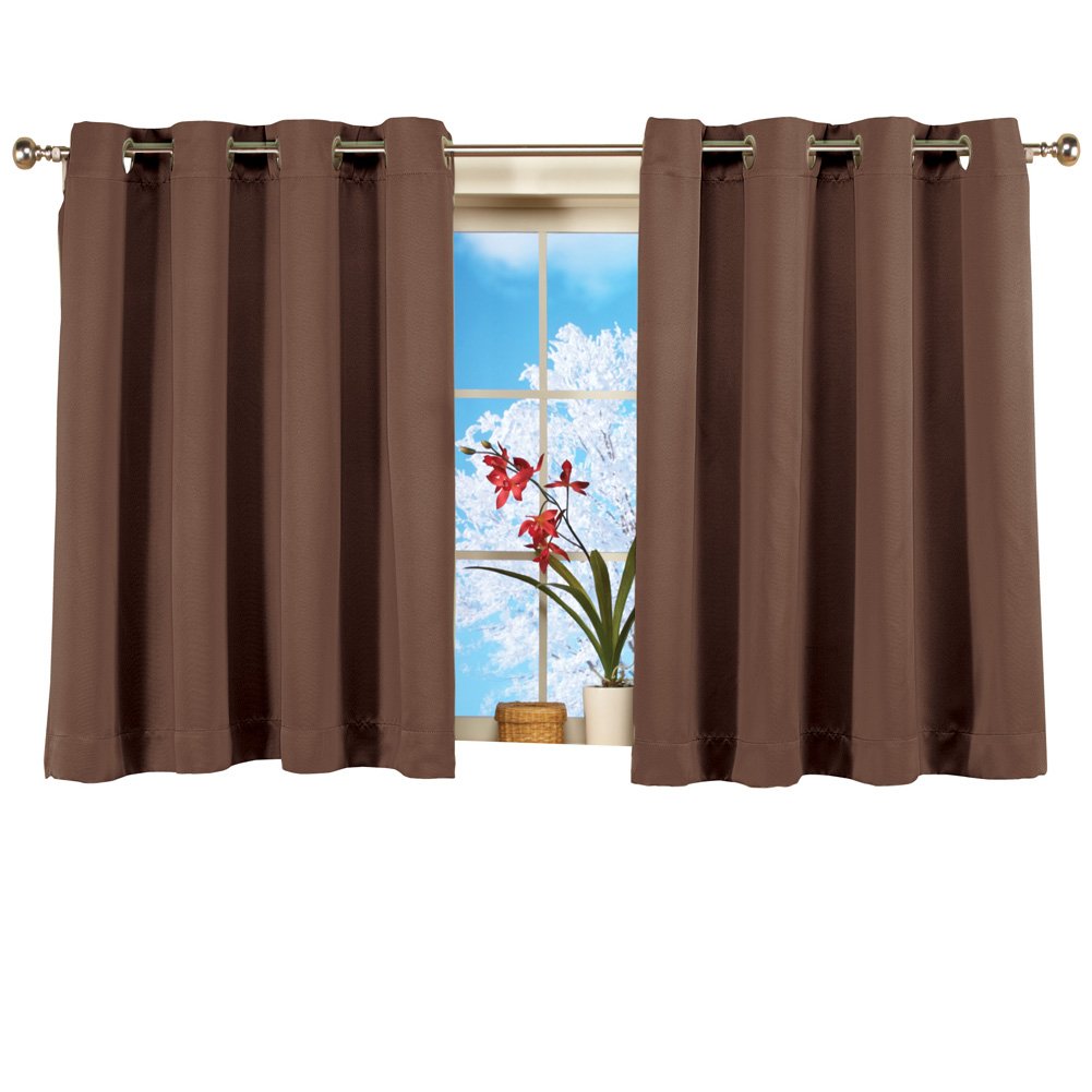 Short Blackout Window Curtain Panel, Energy-Efficient, Noise-Reducing and Light-Blocking Triple-Layer Technology, Grommet Top, Chocola