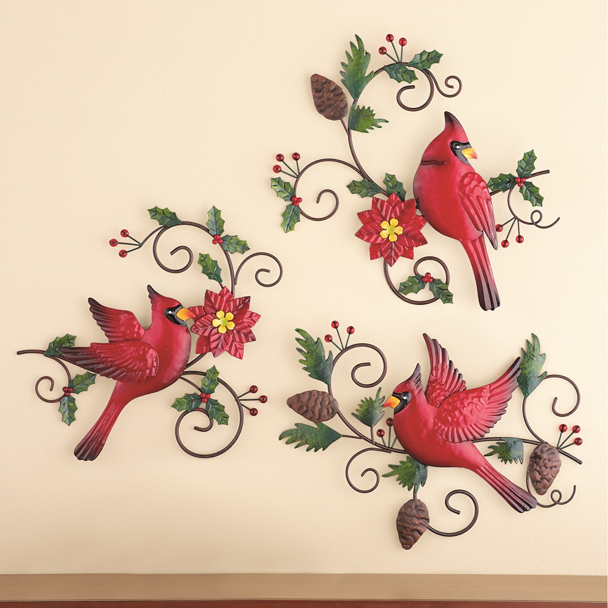 Christmas Cardinal Trio Metal Wall Art Collections Etc.