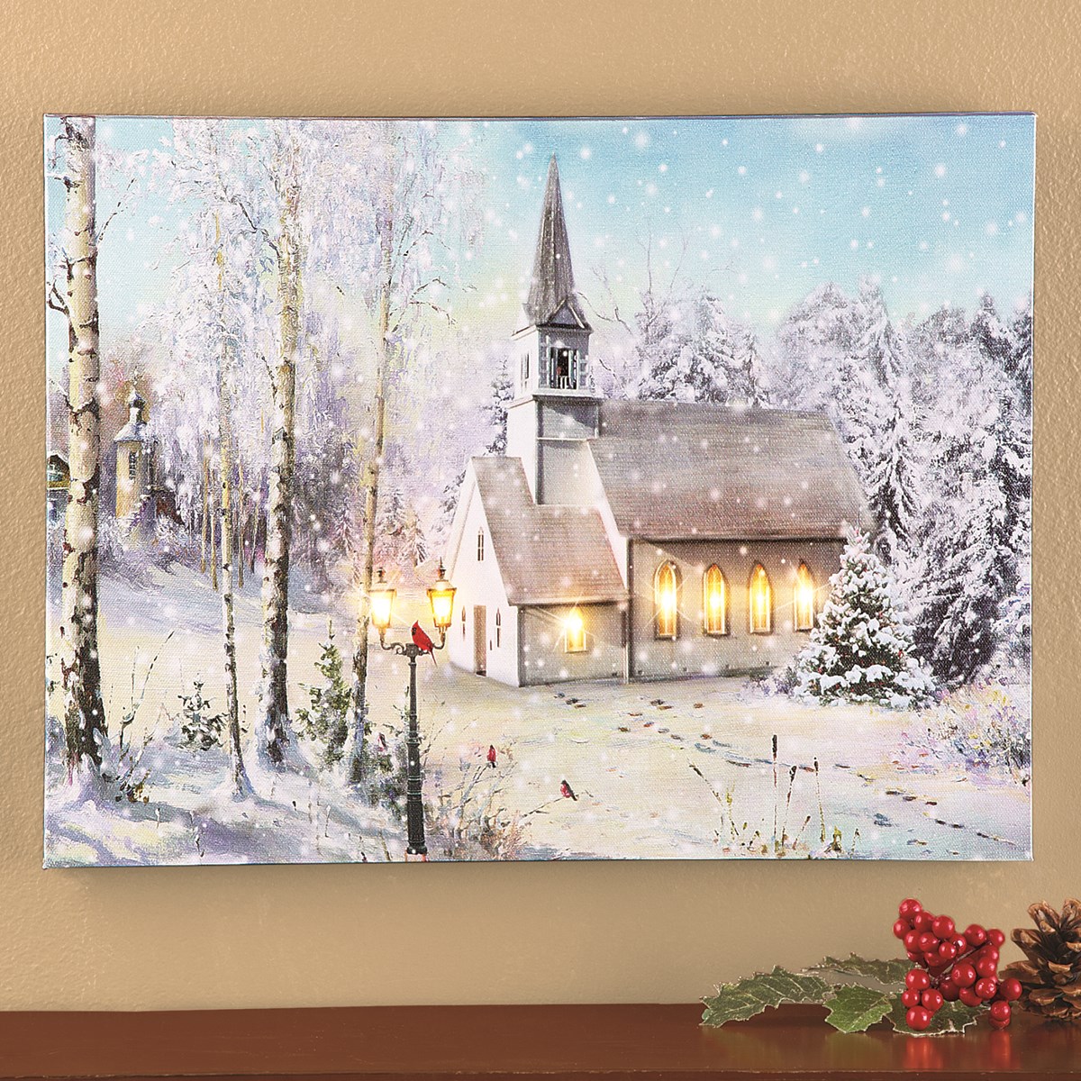 Snowy Church Lighted Canvas Wall Art Collections Etc.