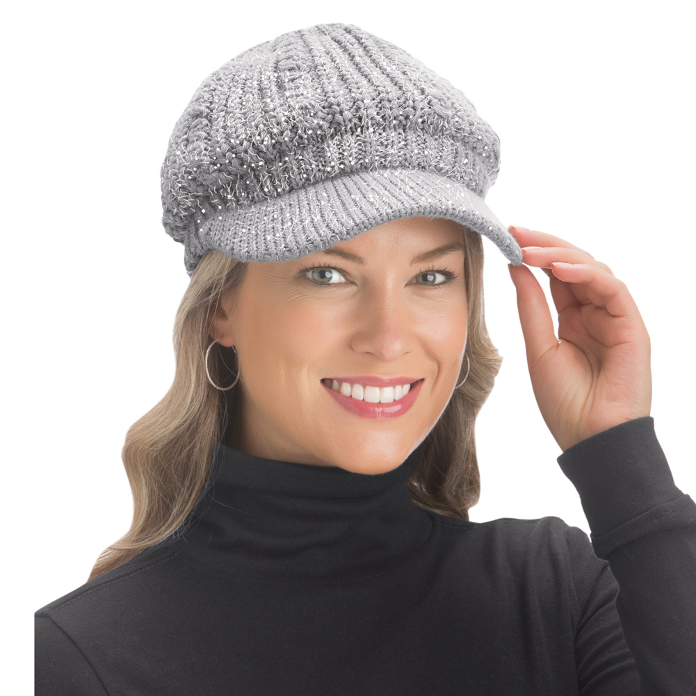 Lurex Beanie Mütze mit Zopfmuster und Schirmmütze - Bild 4 von 6