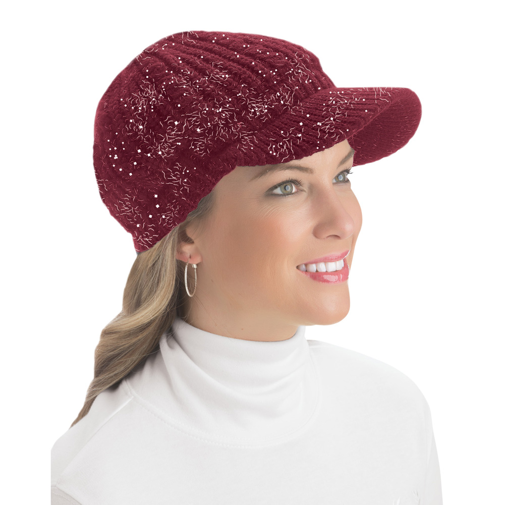 Lurex Beanie Mütze mit Zopfmuster und Schirmmütze - Bild 6 von 6
