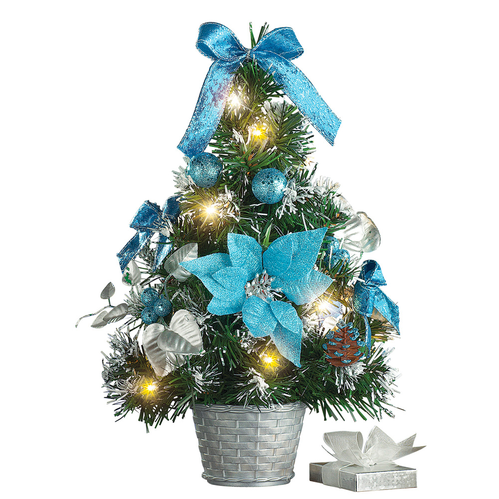 Decorated Prelit Tabletop Christmas Trees 11 X 11 X 16 Blue