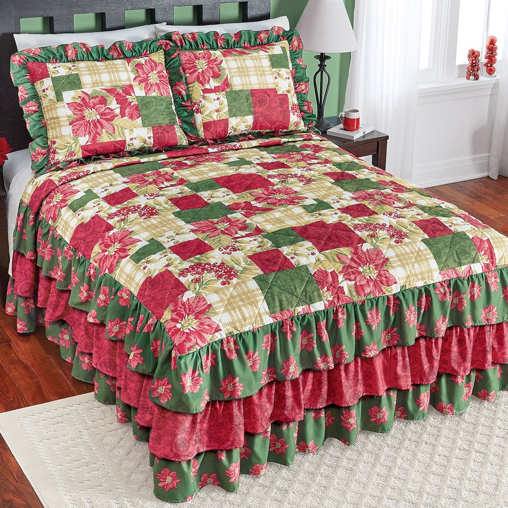 Poinsettia Ruffled Christmas Bedspread Collections Etc.