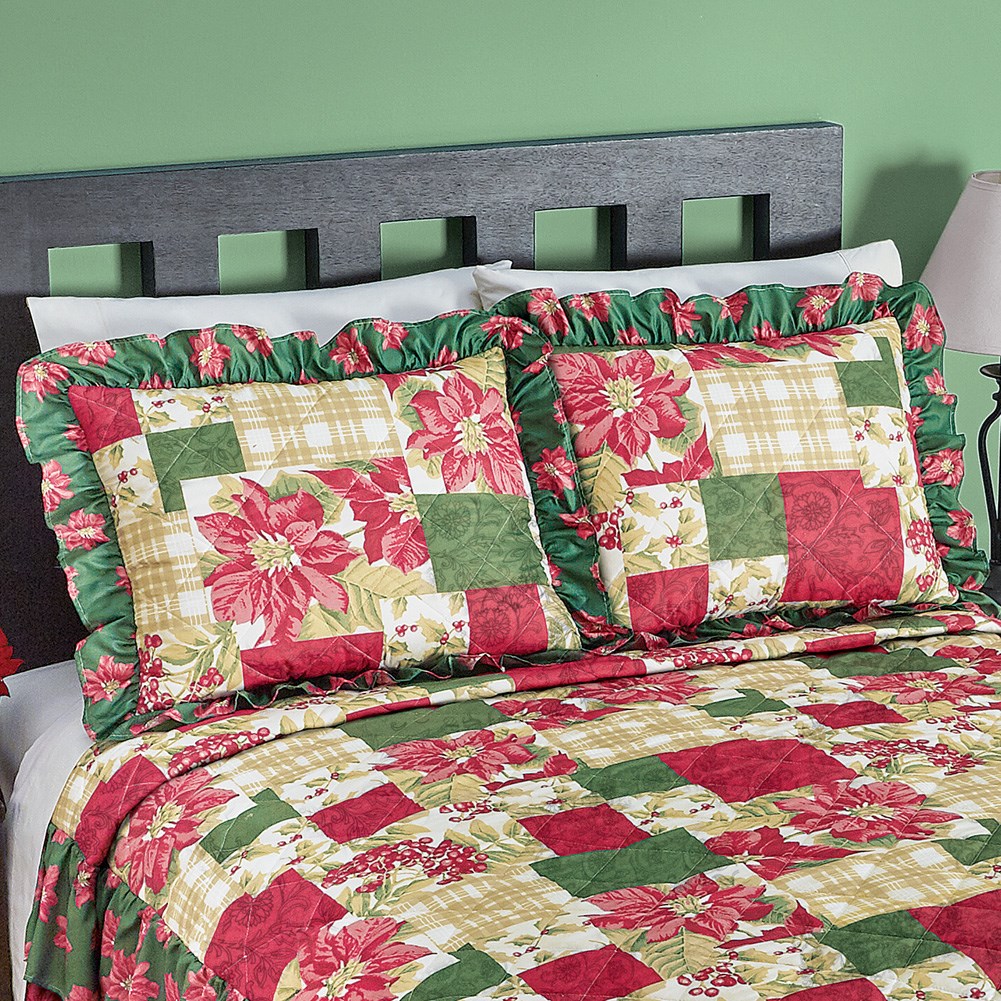 Poinsettia Ruffled Christmas Pillow Sham Collections Etc.