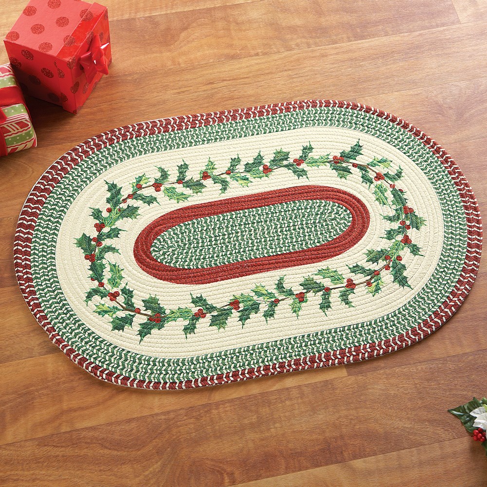 Holly Berry Wreath Christmas Braided Rug Collections Etc.