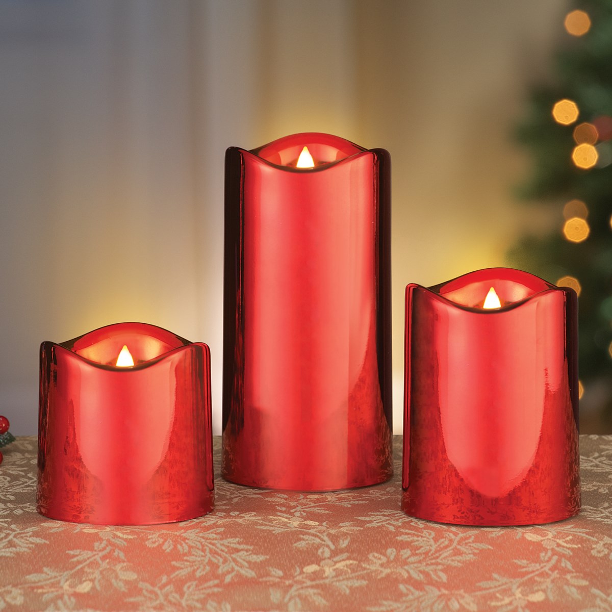 Red Electroplated Flameless Candles Set of 3 Collections Etc.