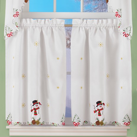 Snowman Cardinal Window Curtain Collection Collections Etc Snowman Cardinal Window Curtain, Snowman Curtains Kitchen