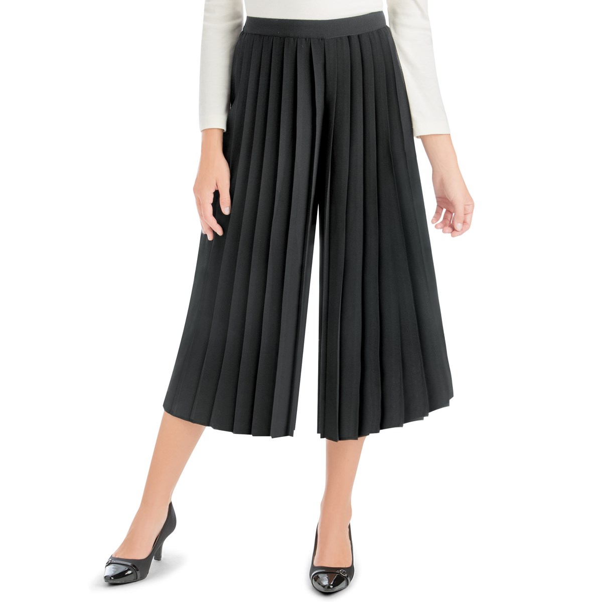 Pleated Front Elastic Waist Split Skirt Collections Etc.