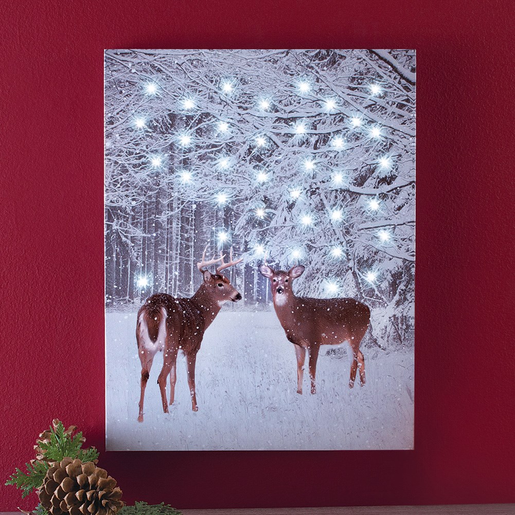 Winter Deer Lighted Wall Canvas Art Collections Etc.
