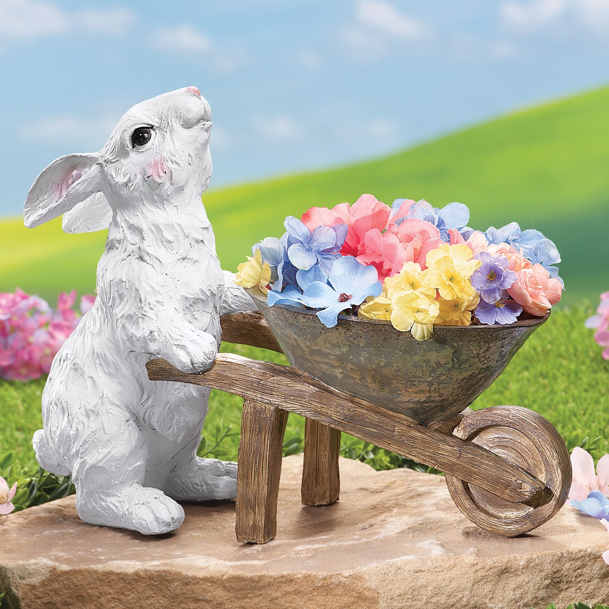 Bunny Pushing Wheelbarrow Garden Sculpture Collections Etc.