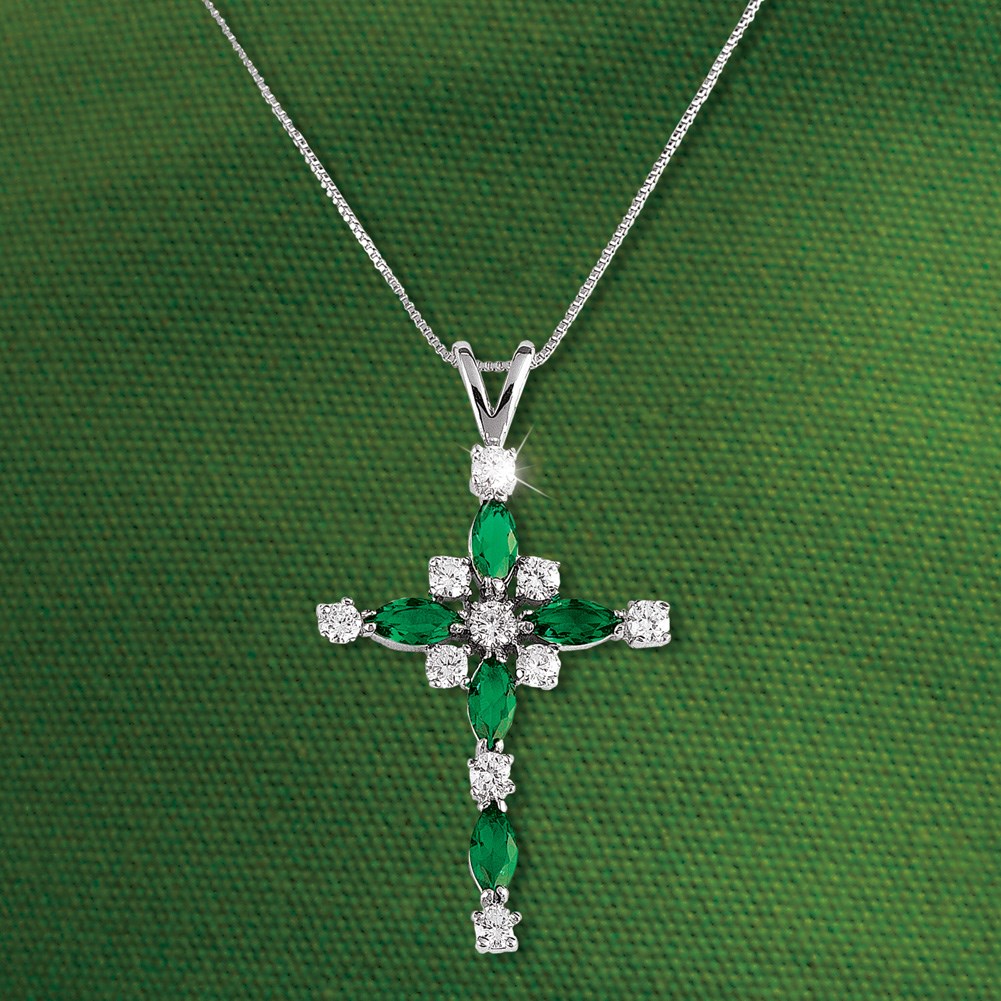 Emerald Crystal Cross Pendant Necklace Collections Etc.