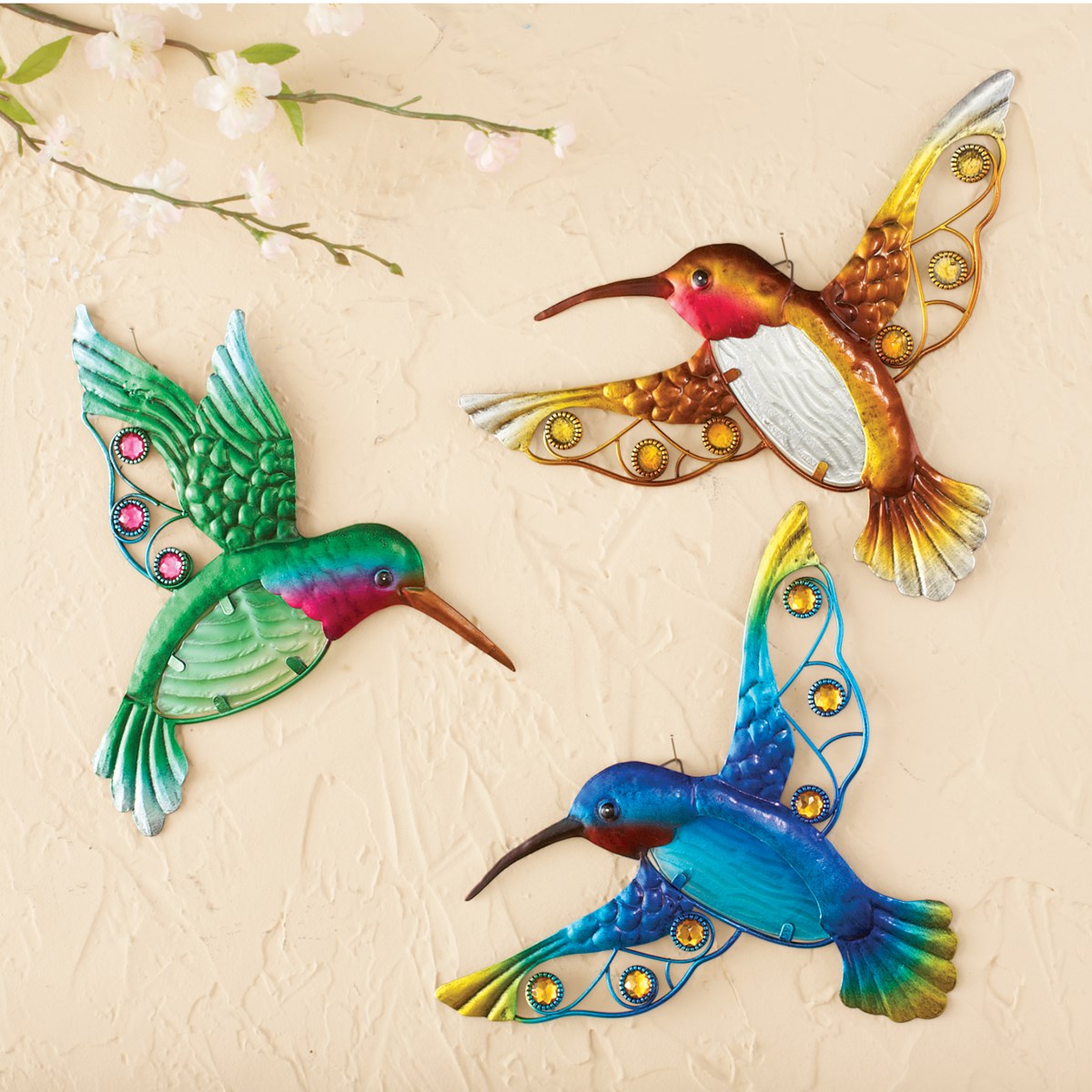 Glass Hummingbirds Outdoor Wall Art Set of 3 Collections Etc.