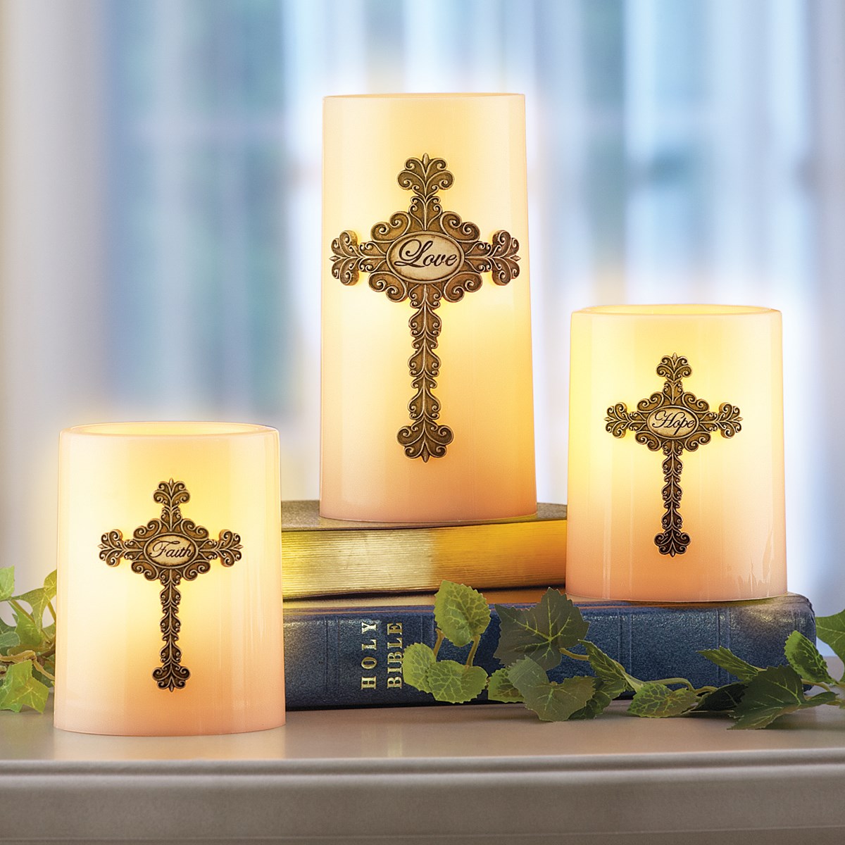 Inspirational Cross LED Candle Set Collections Etc.