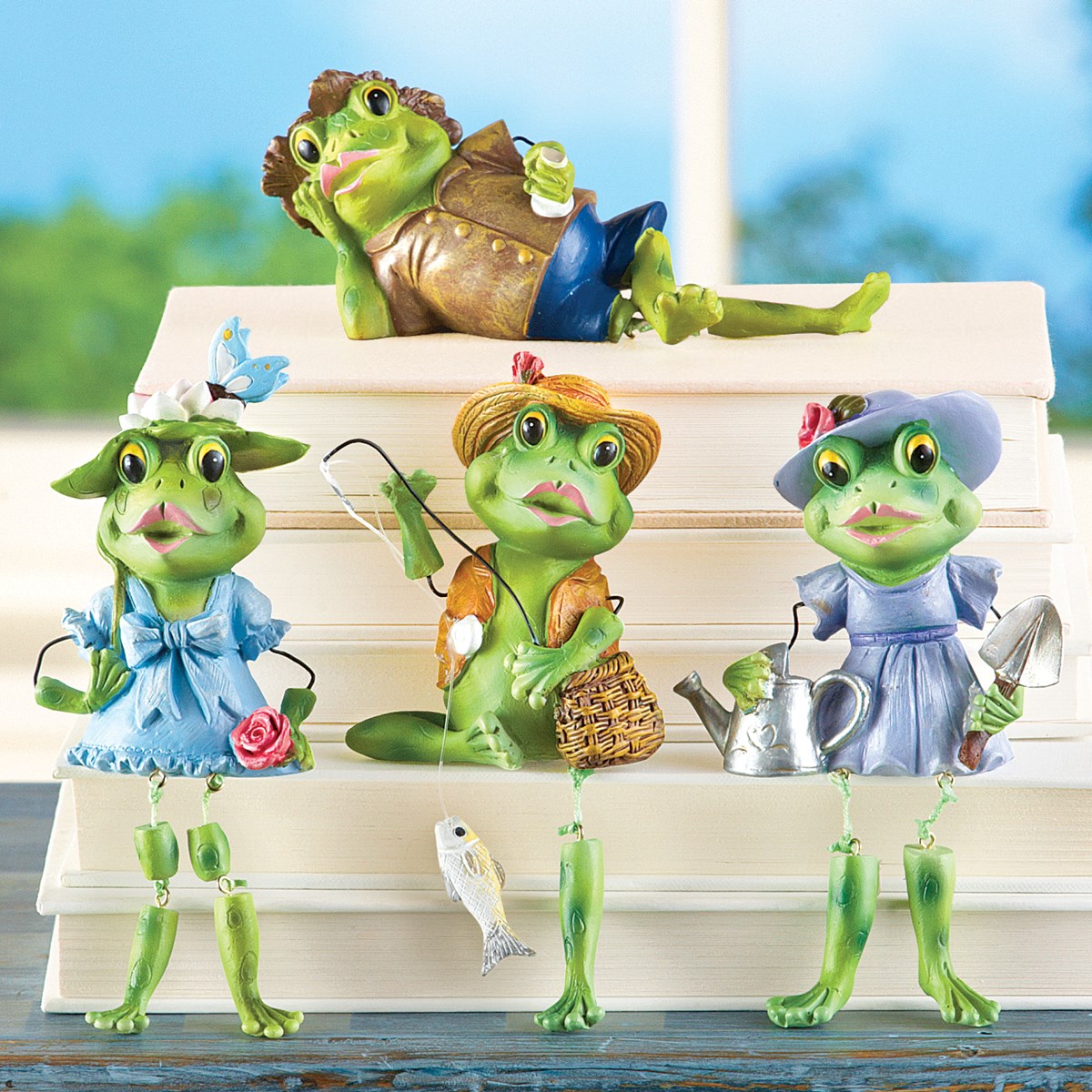 Set of 4 Frog Dangling Leg Shelf Sitters Collections Etc.