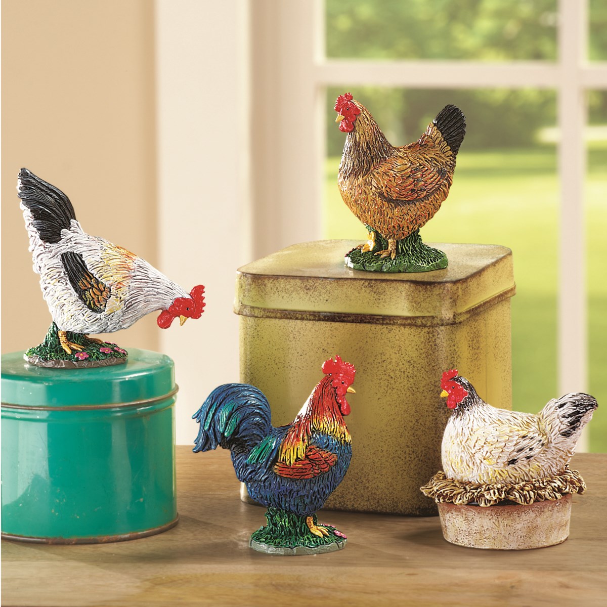 Miniature Rooster Figurines Set Collections Etc.