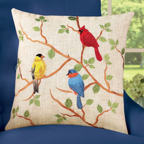 Birds On Branches Embroidered Accent Pillow Cover Collections Etc