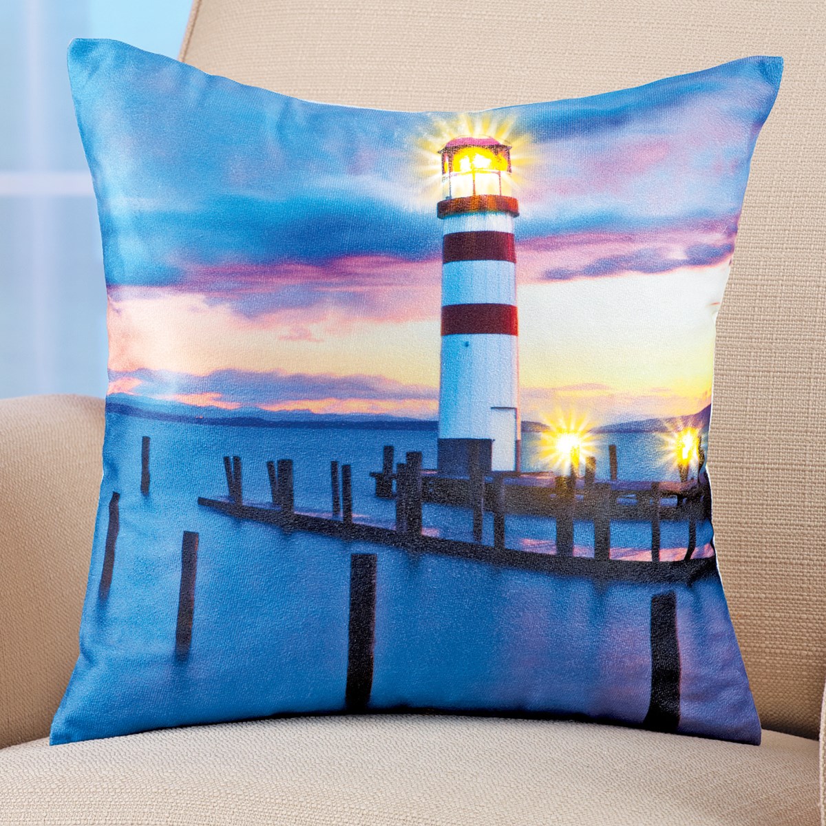 Nautical Decor Lighthouse Pillow with Lights Collections Etc.