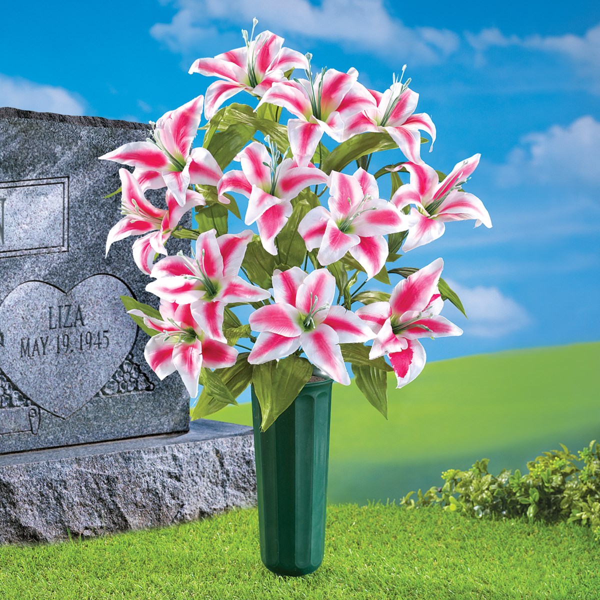 Artificial Lilies in Memorial Grave Vase Collections Etc.