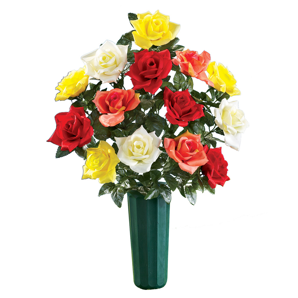 Multicolor Faux Roses Memorial Grave Vase 14 X 14 X 27, Large