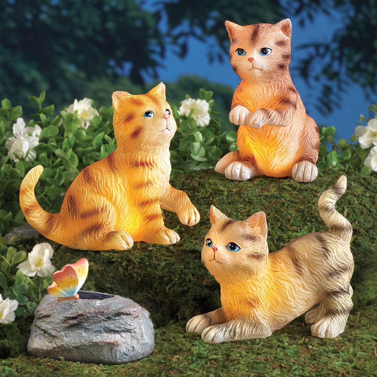 Solar Lighted Cat Garden Statues, Set of 3 Collections Etc.