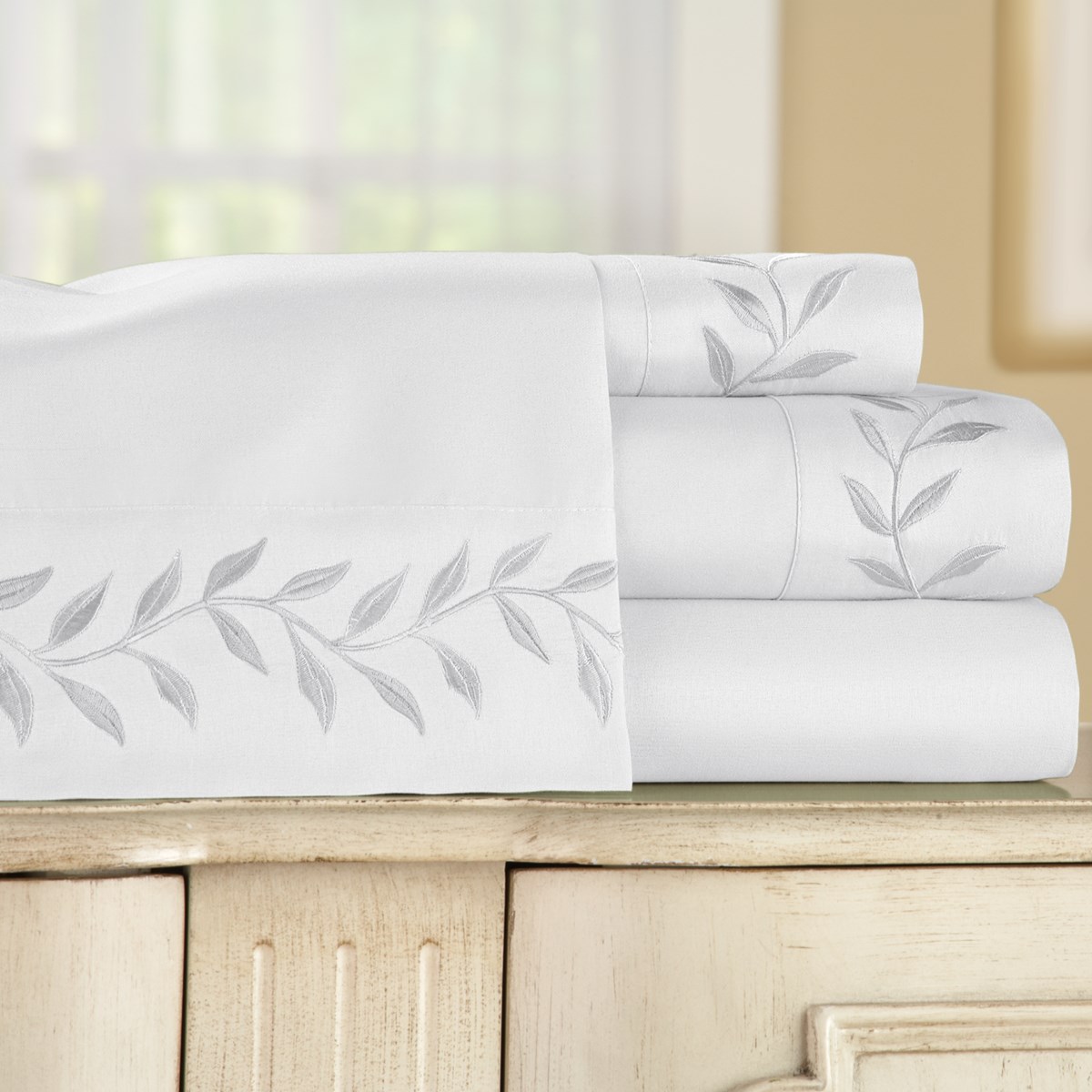 Leaf Embroidered Bed Sheet Set Collections Etc.