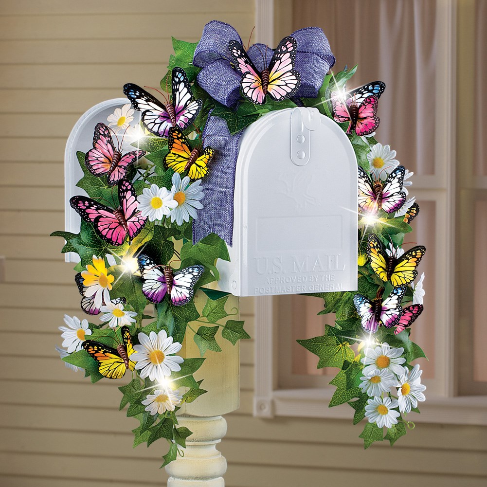 Butterfly Mailbox Swag with Solar Lights Collections Etc.
