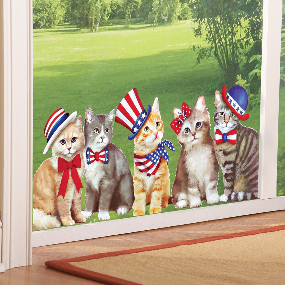 Patriotic Cats Window Cling Decoration Collections Etc.