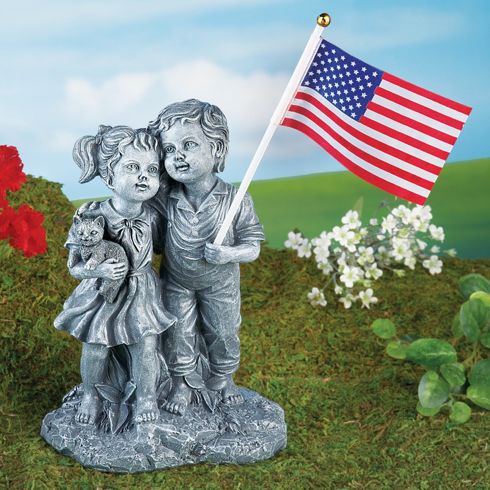 Patriotic Boy and Girl Garden Statue Collections Etc.
