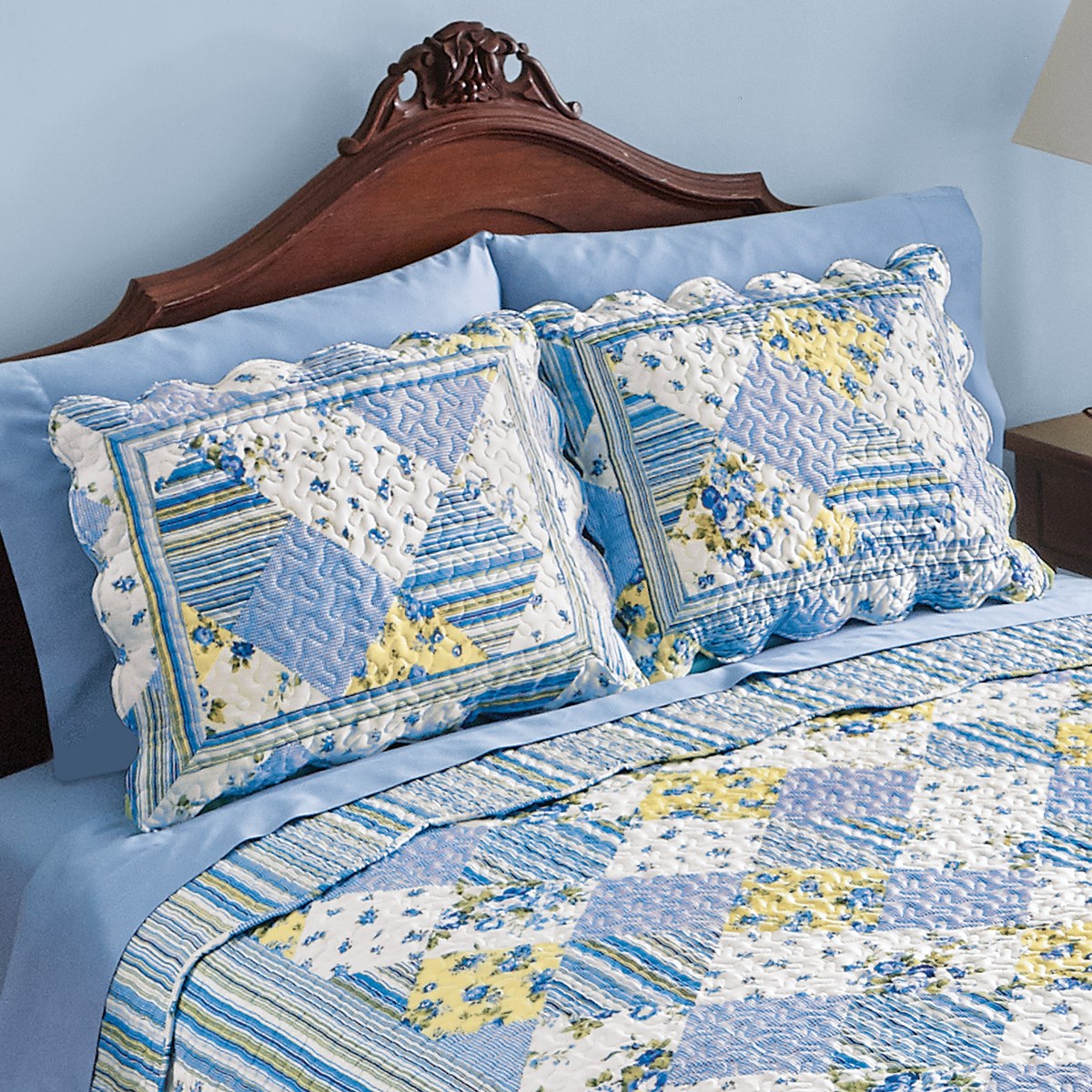 Carolina Blue Reversible Patchwork Pillow Sham Collections Etc.