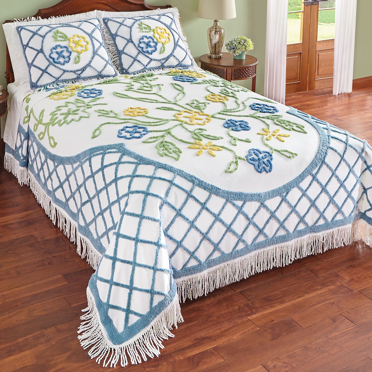 Flower Garden Chenille Bedspread with Fringe Trim Collections Etc.