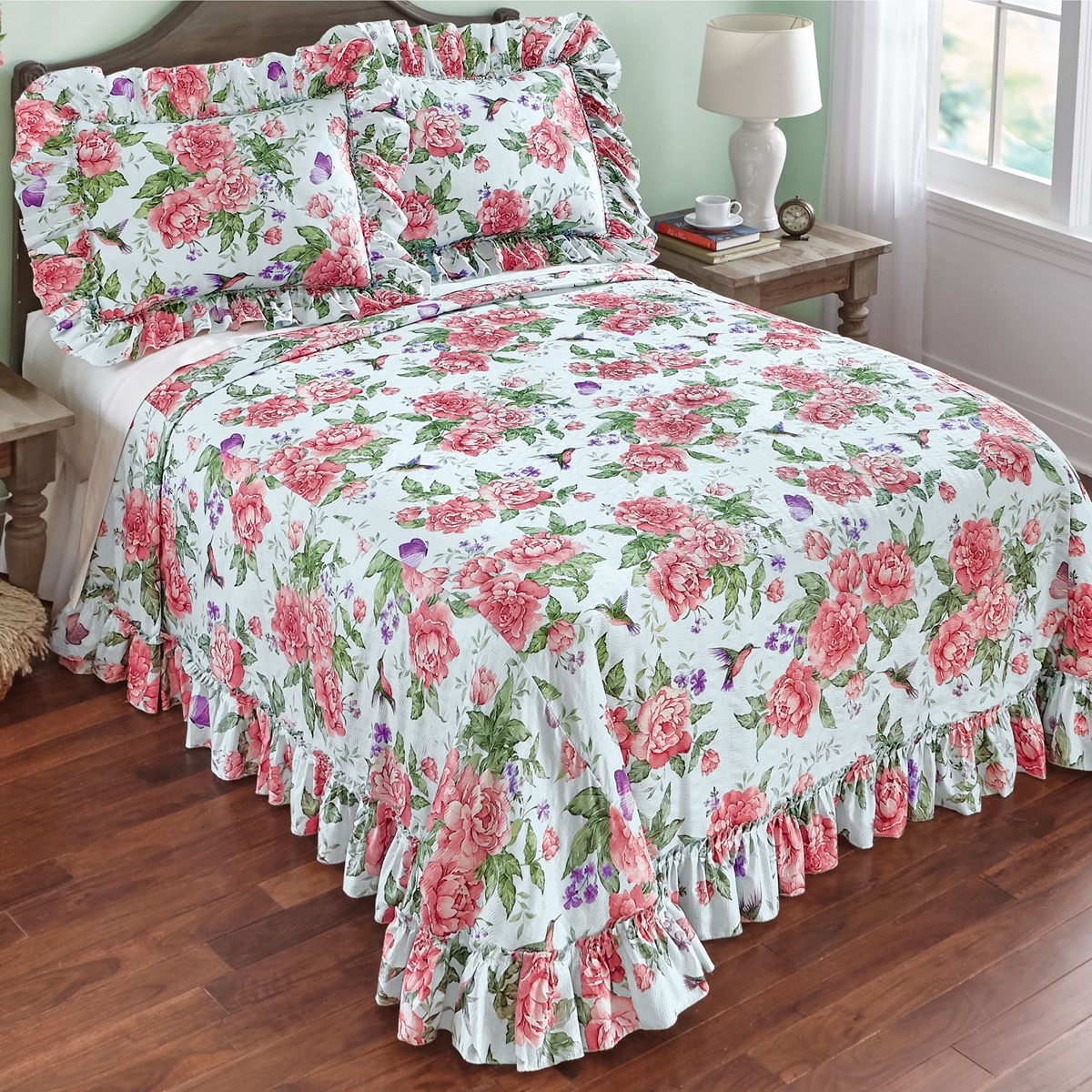 Hummingbird Floral Garden Plisse Bedspread Collections Etc.