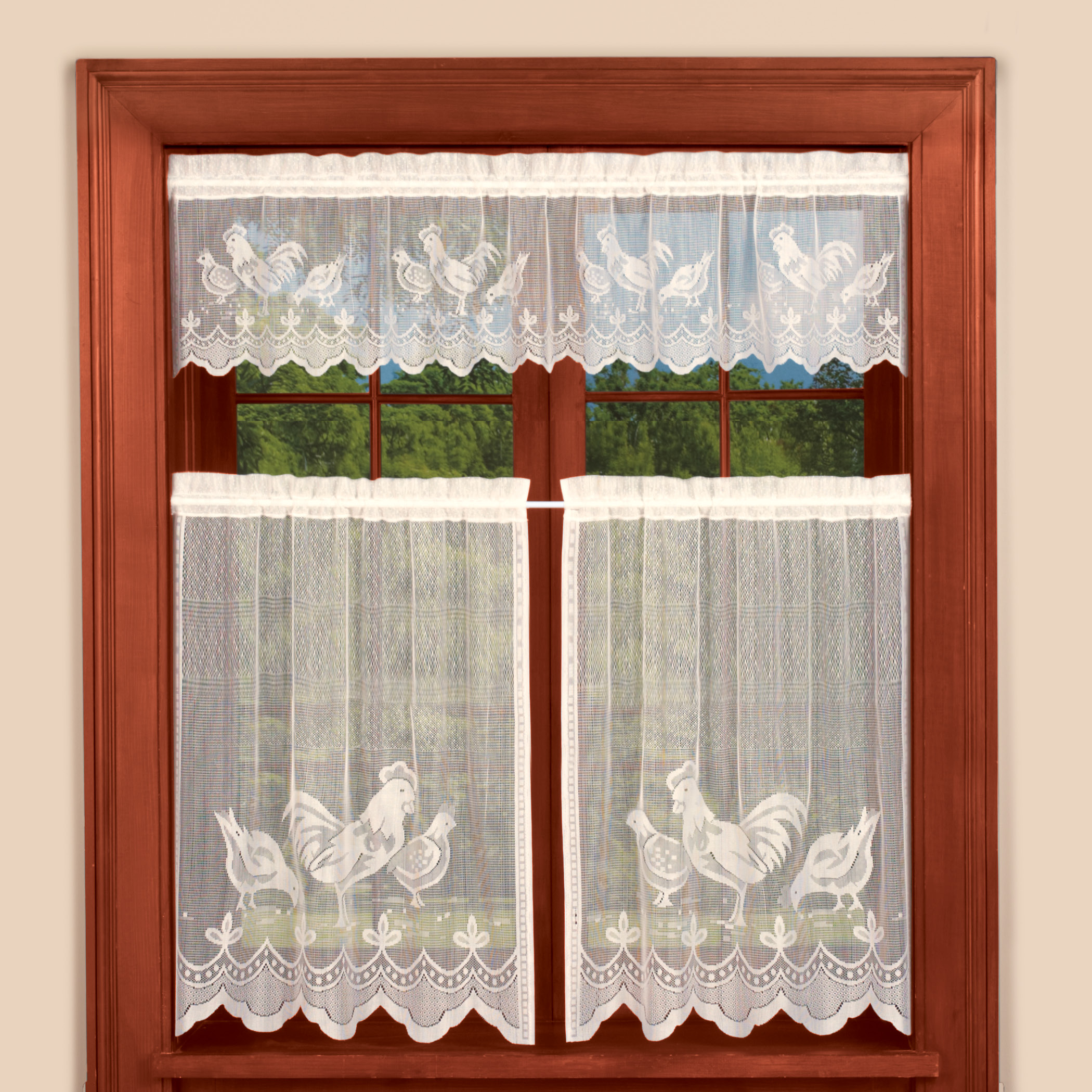 Lace Rooster Cafe Curtain Set Collections Etc