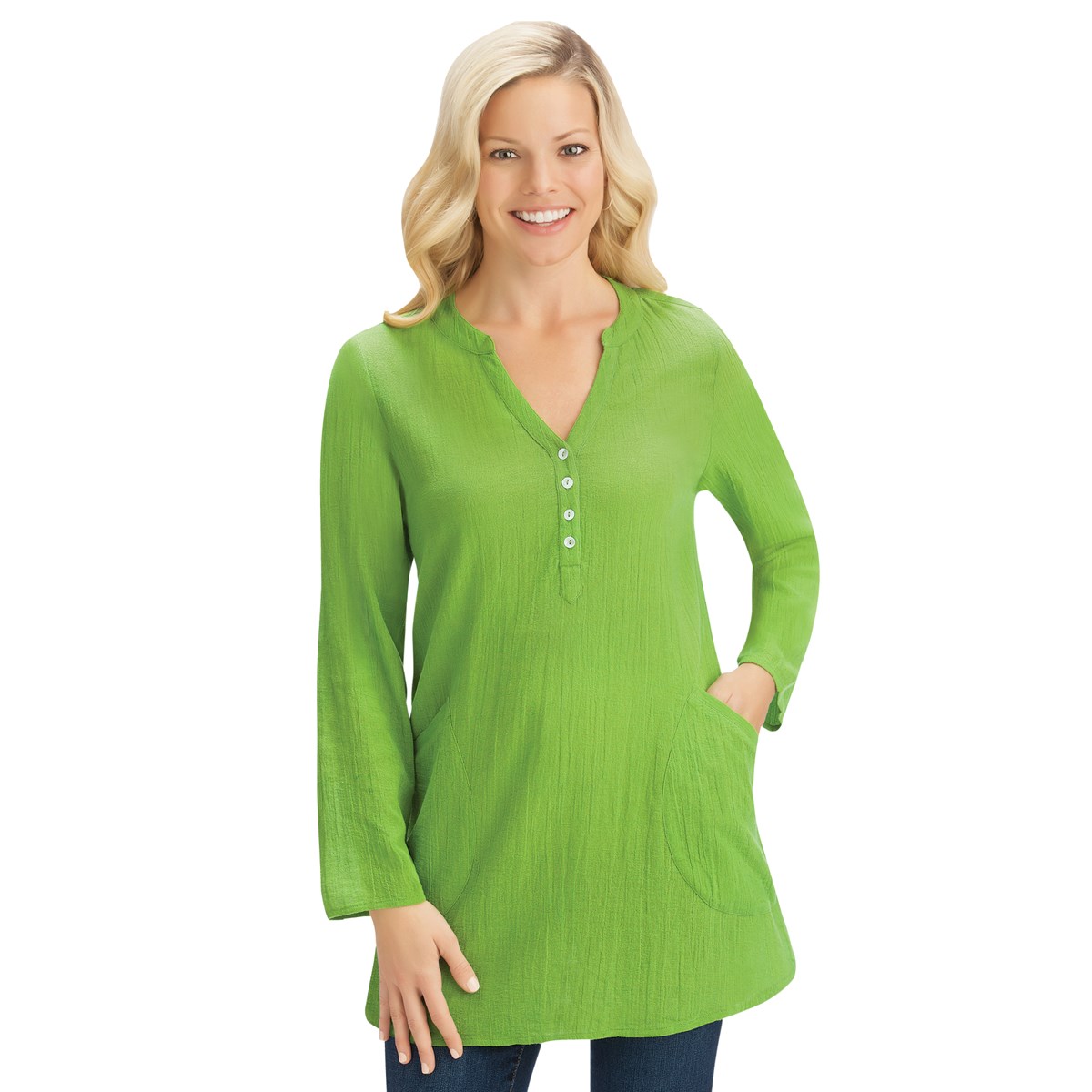 Gauze Split VNeck Tunic with Pockets Collections Etc.