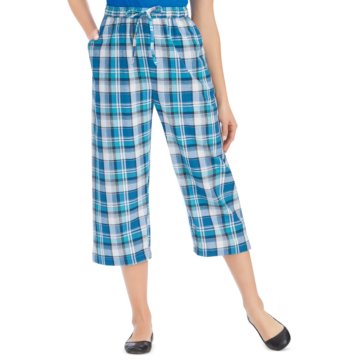 Plaid Cropped Elastic Waist Capri Pants Collections Etc.