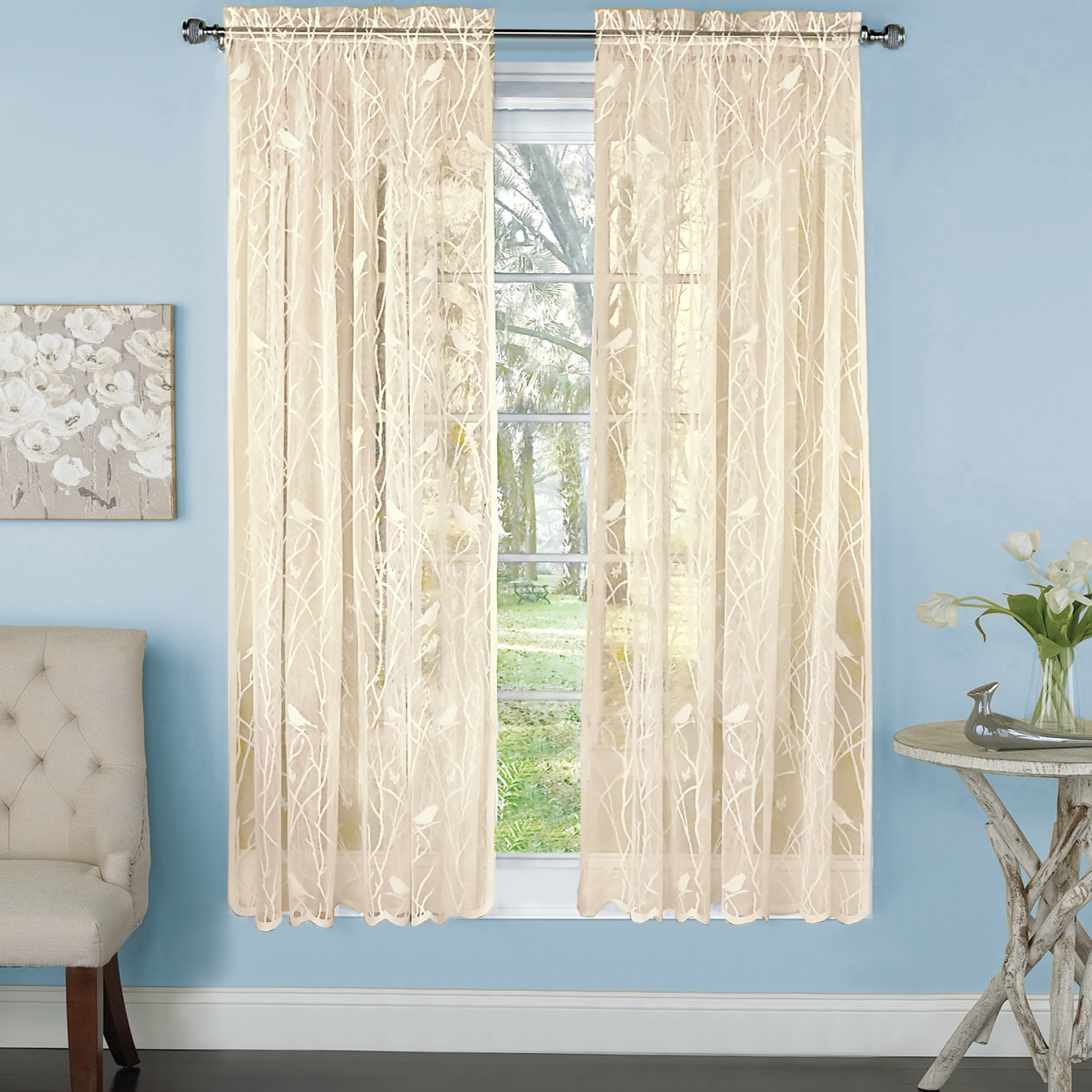Songbird Lace Curtain Panel With Scalloped Hem Collections Etc