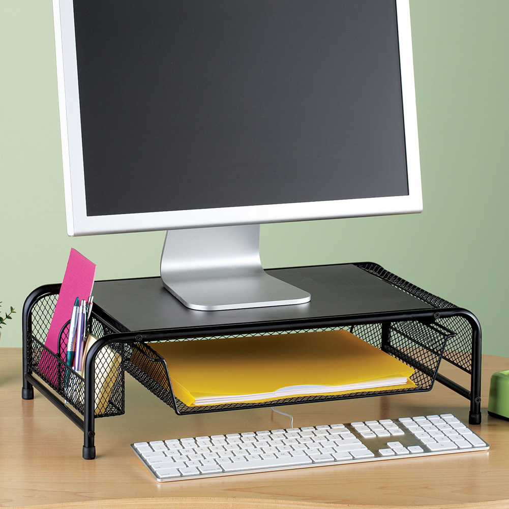 Black Metal Computer Monitor Desk Stand