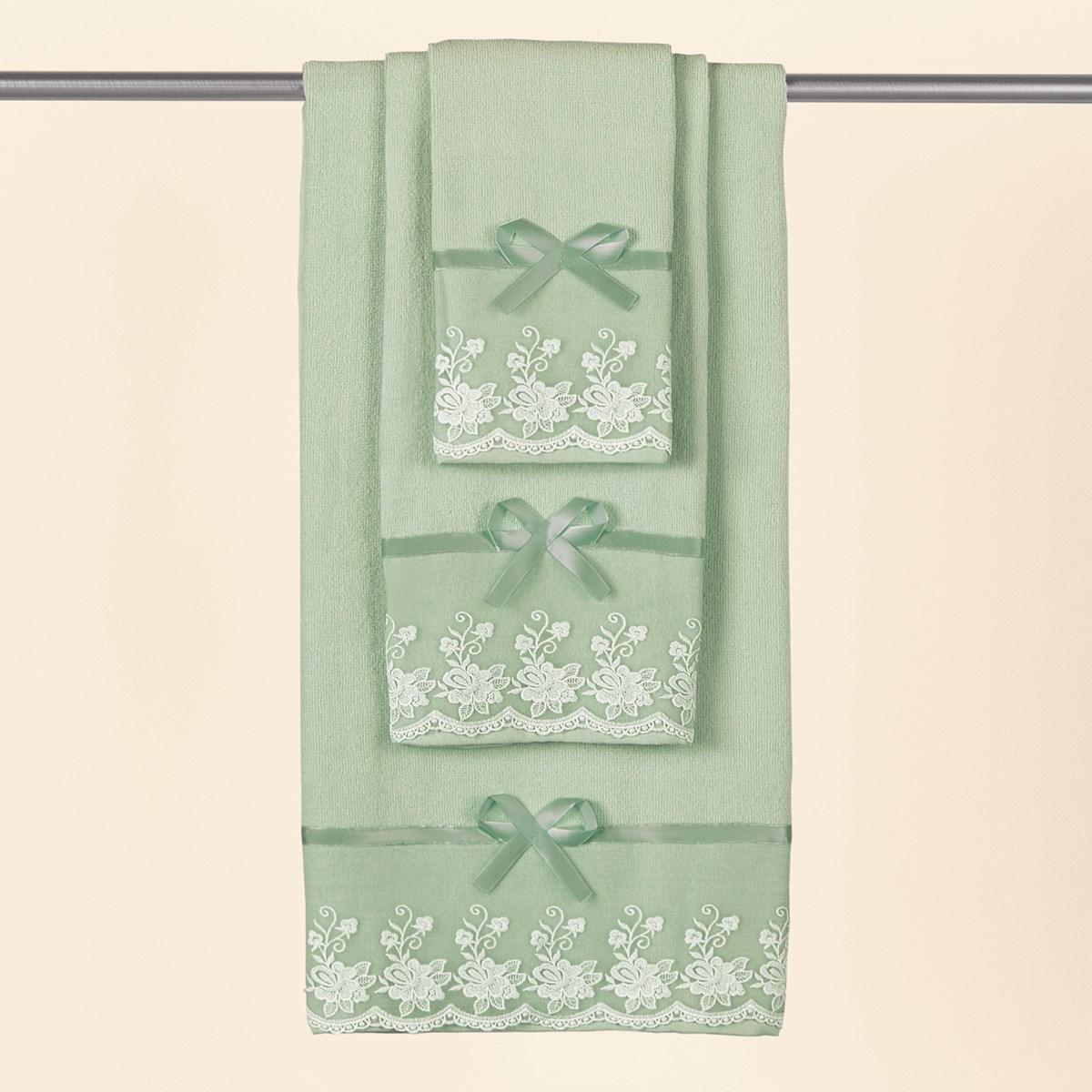 Lace Trim Bath Towel Set 3pc. Collections Etc.