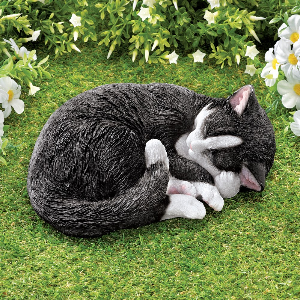 Sleeping Seymour Tuxedo Cat Garden Sculpture Collections Etc.